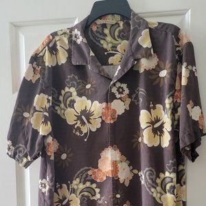 Tommy Bahama Brown Floral Silk Shirt Men’s Size Large Vintage
